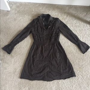 Brown button-down dress with ruched top